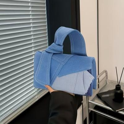 Nieuwe Retro Denim Patchwork Mini Handtas voor Dames, Gewassen en Kleurblokken Handgemaakte Tas, Duurzaam en Grote Capaciteit, met Een Niche Design Gevoel