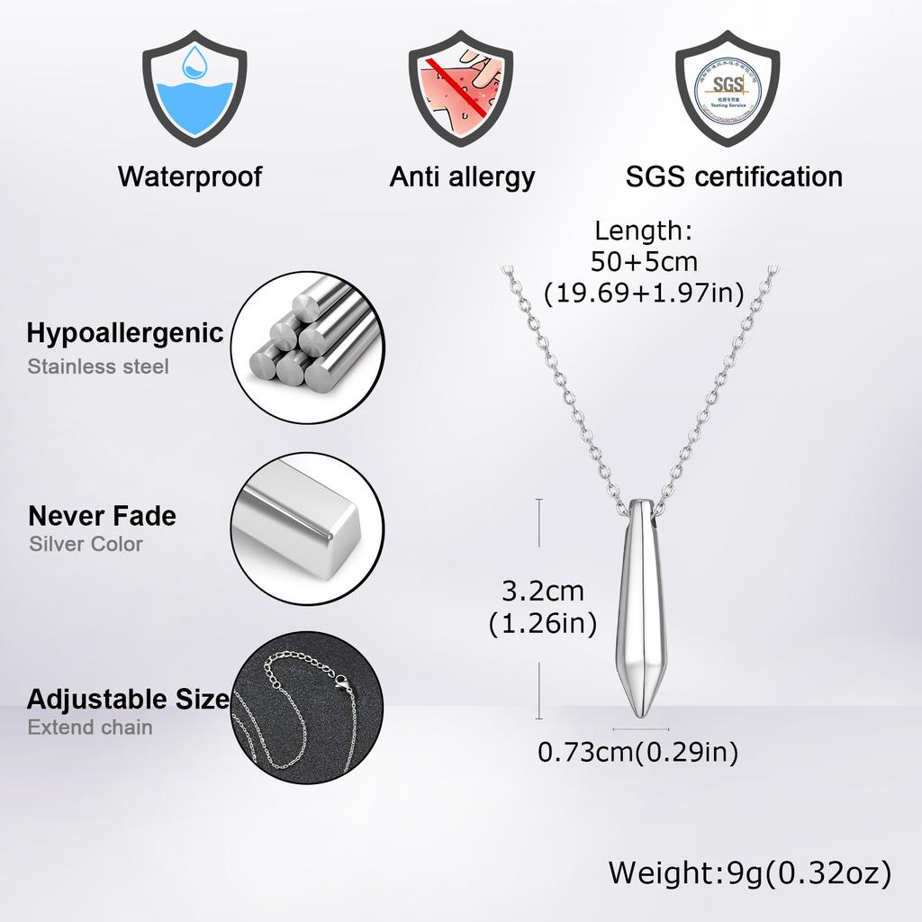Vnox Stainless Steel Bullet Pendant Necklace for Men Boys, Adjustable O Chain Minimalist Jewelry, 32*7.3mm Bullet Head Necklaces