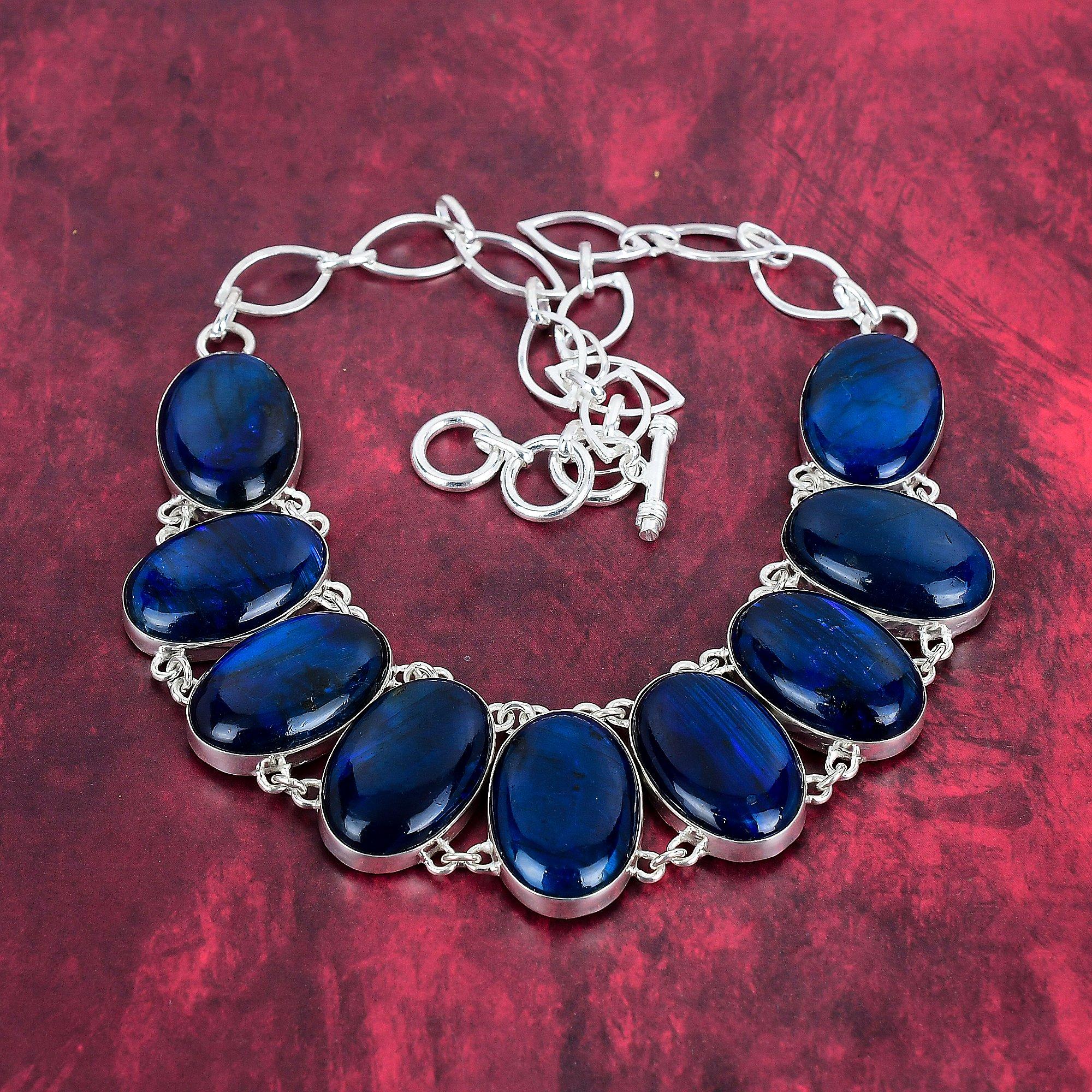 

Ювелирные изделия из лабрадорита Blue Flash, ожерелье из стерлингового серебра 925 пробы, ожерелье ручной работы, ювелирные изделия из драгоценных камней, подарки для жены, новое ожерелье Adjustable with 18 inches синий