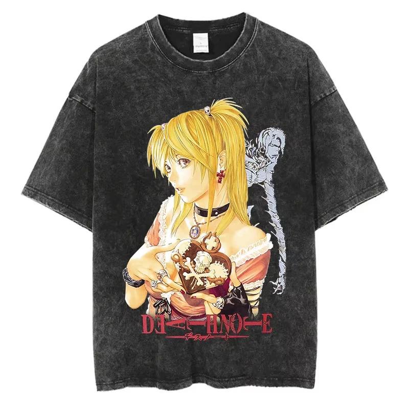 2026 Harajuku Vintage Washed T Shirts Death Note Anime Graphic Printing T Shirt Oversize Cotton Fashion Streetwear Unisex S