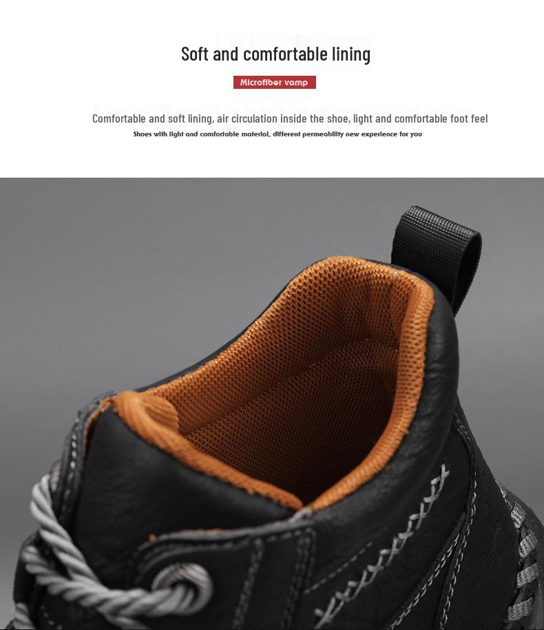 Men's Plus Size Handmade Leather Mid-top Boots - Thick Sole, Lace-up, Outdoor Casual