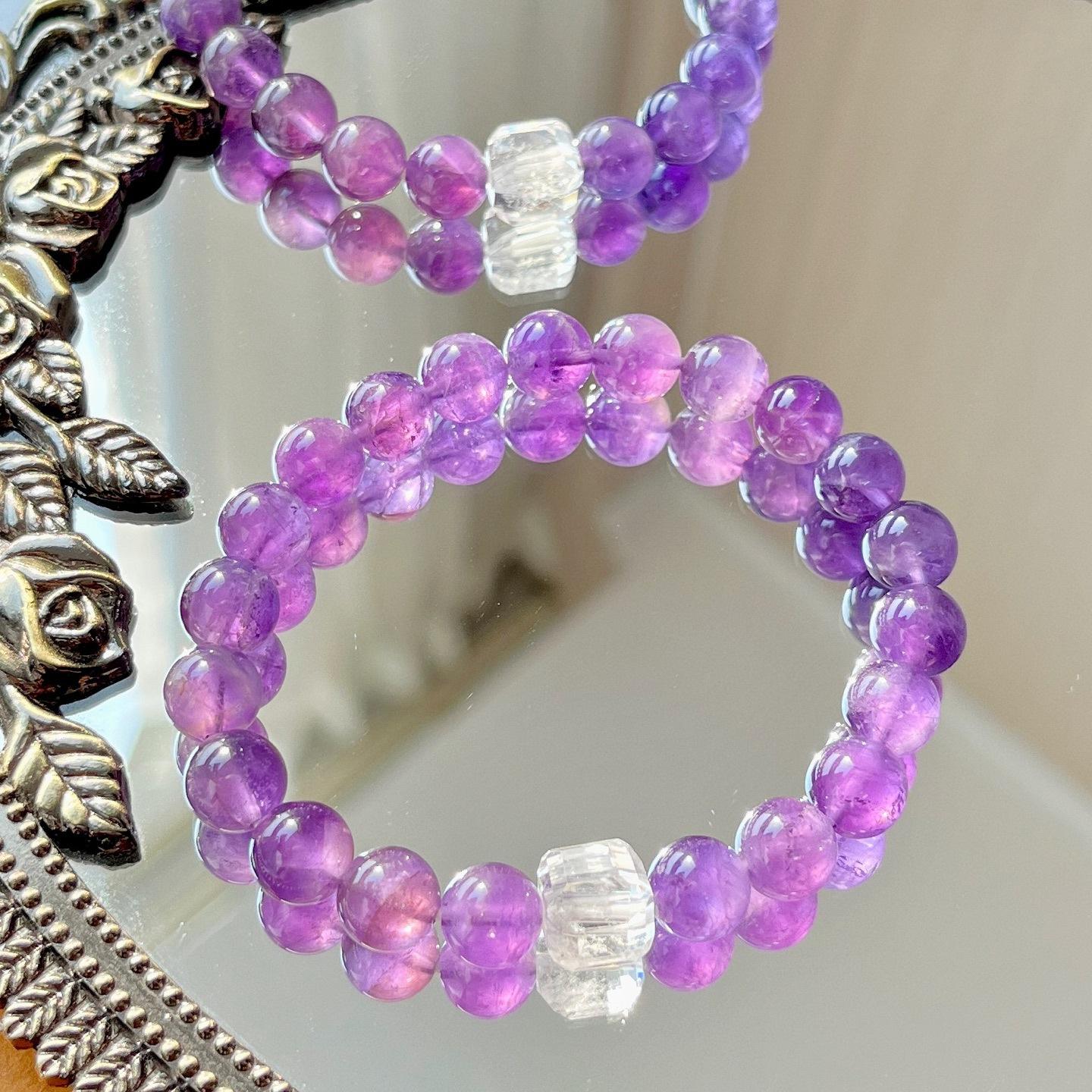 8Mm Natural Lavender Amethyst White Crystal Bracelet