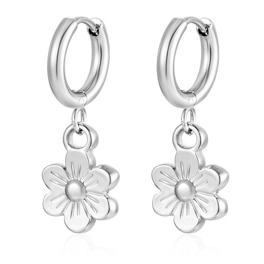 Sunflower Earring Hoop Dangle Stainless Steel Earrings for Women Tassel Charms Round Ears Piercing Accessories Fashion Zircon