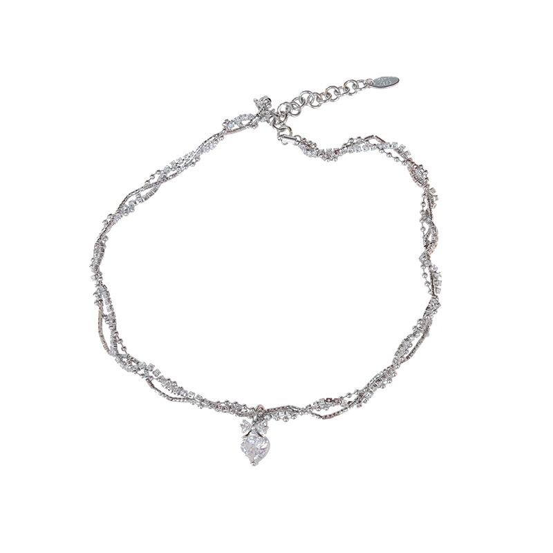 

Korean version of super flash zircon love double-layer necklace female summer design neck chain premium collarbone chain jewelry