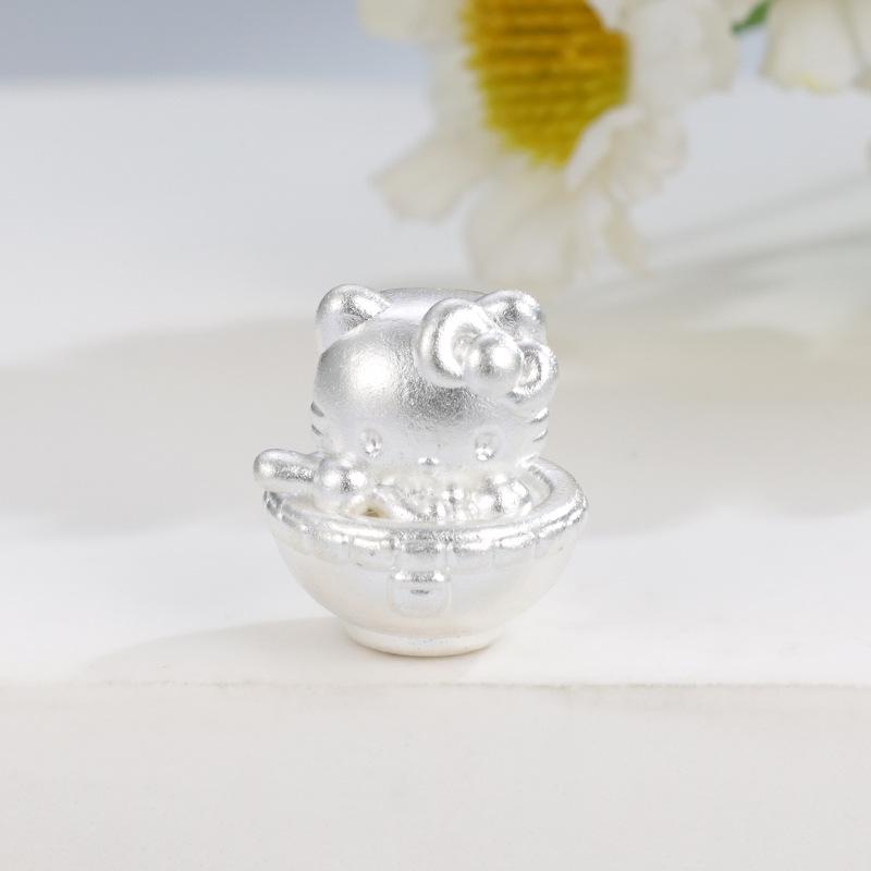Sterling Silver 999 Hello Kitty Lucky Bead Woven Rope Jewelry Accessories