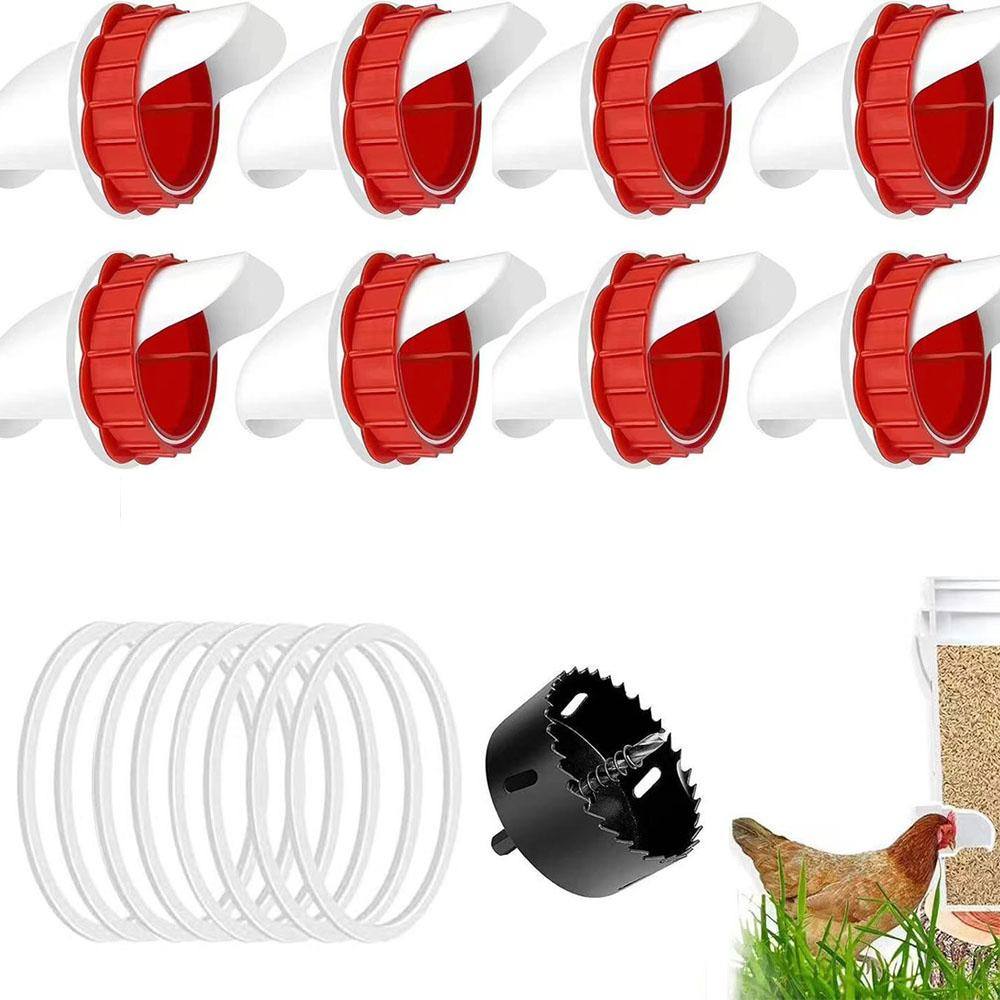 Comederos para pollos sin desperdicio, Comedero automático para aves de corral DIY con 1 sierra de corona, Kit de alimentación por gravedad para cubos, barriles, contenedores, comederos