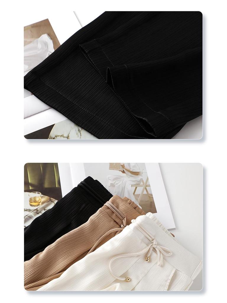 Sommer 2025 Damen Weiße Eis-Seide Weitbein-Hose: Schlankmachend, Locker, Chinesisch-Stil Gerade Hose