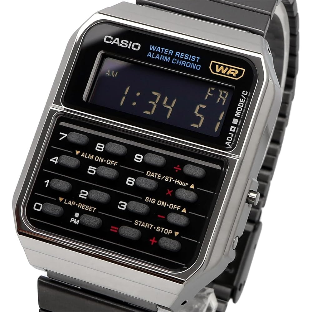 Casio Vintage Series Digital Watch CA-500WEGG-1B Unisex Metal Band 8-Digit Calculator Dark Gray Metallic
