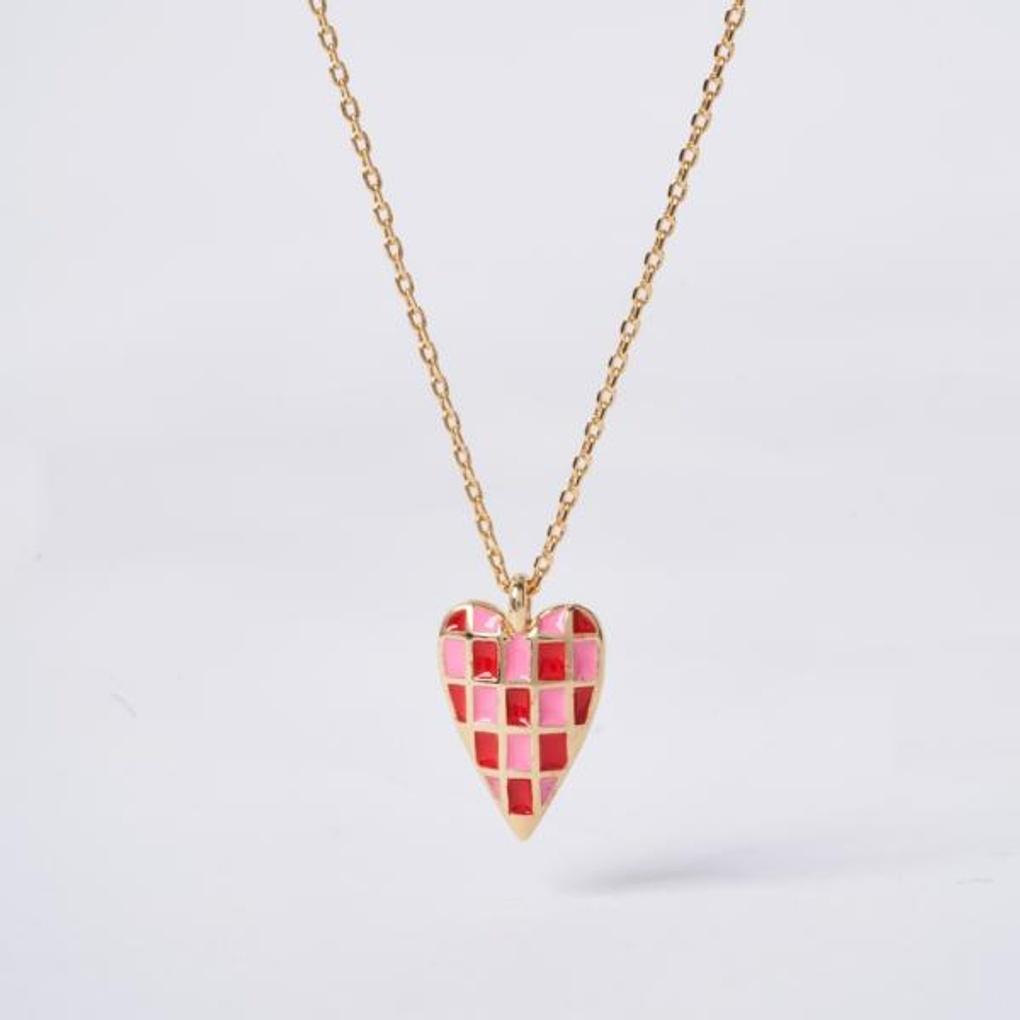 [POPTS] Pink Checkerboard Heart Necklace OTN222524EYP