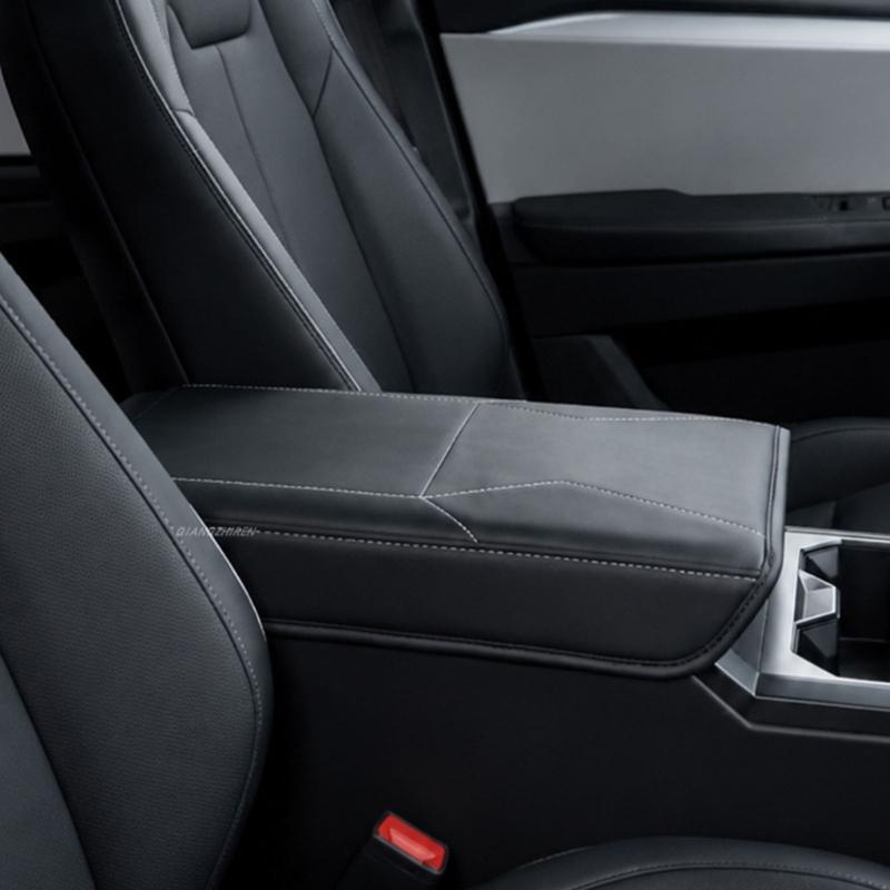 Center Console Armrest Cover with Elastic Hold and Slip On Fit, Vehicle Armrest Lid Cover In Black Stitched Style for Cabin Use