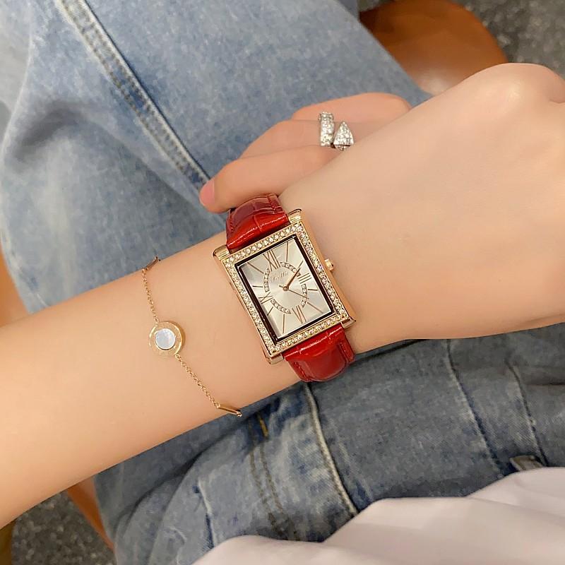 Square Quartz Ladies Watch Fashion Diamond Set Roman Vintage Watch Femininity Leather Strap