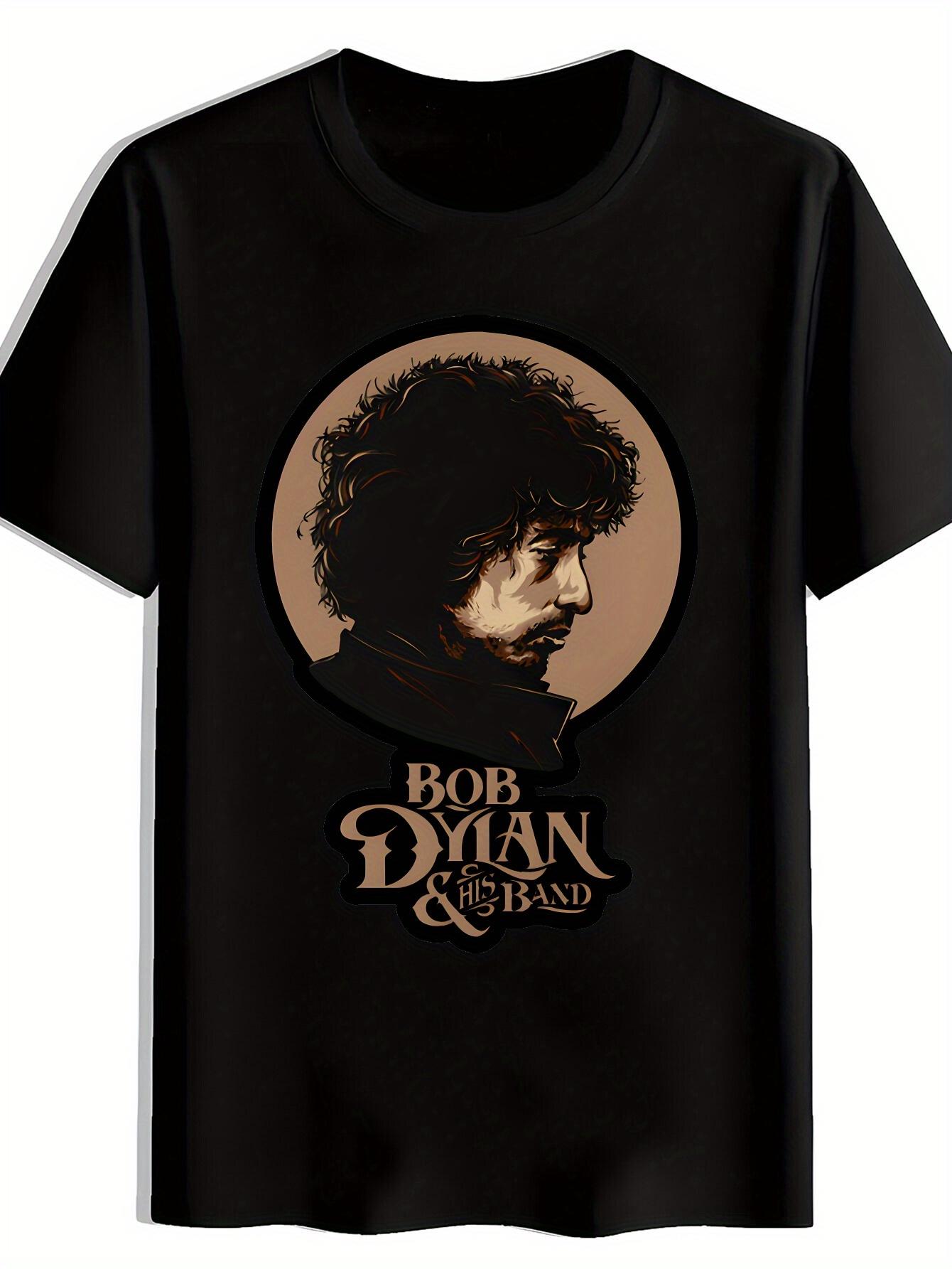 

Vintage Rock Band Graphic T-shirt - Black Short Sleeve Round Neck Tee with Bob Dylan & The Band Print XXL