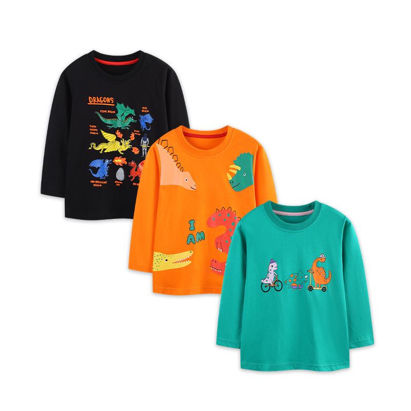 Autumn Dinosaur Print Cotton Long-Sleeve T-Shirt for Toddler Boys 4 Years (110 cm)