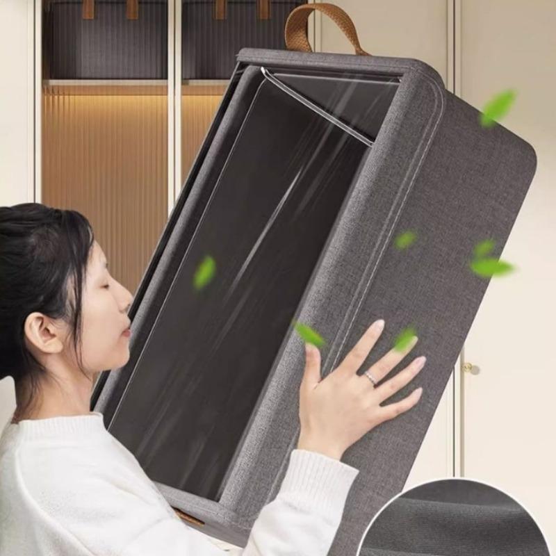 Closet Clothes Organizer with Handle Fabric Storage Box with Steel Frame Stackable Shelf Storage Baskets Folable Storage Box