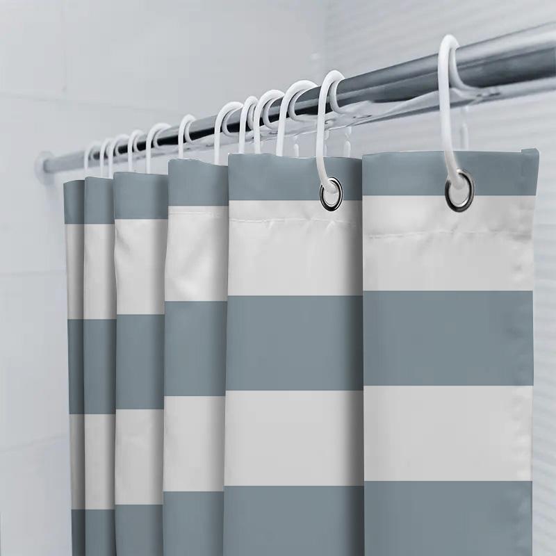 Modern Striped Shower Curtain Blue White Bath Decor for Home Bathroom Water-Resistant Fabric Easy Hanging Rod Set Included (Whit