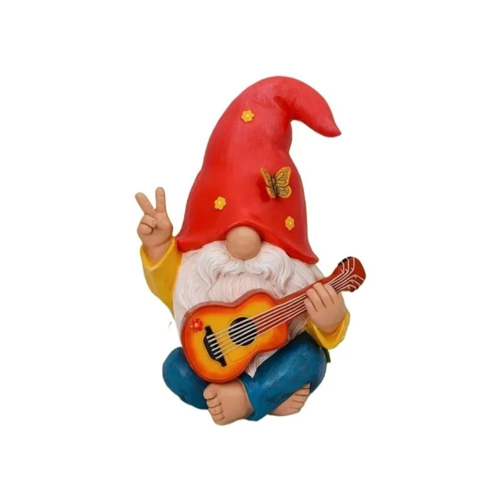 

Милая статуэтка гнома, играющего на гитаре, красочная фигурка гнома-хиппи, статуэтка гнома с гитарой, домашняя вечеринка красный