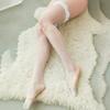 Women See Through Sexy Fishnet Thigh High Stockings Ruffled Lace Top Over The Knee Long Socks Nightclub Lingerie Hosiery