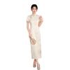 White retro Chinese style imitation acetic acid scratching flower long cheongsam women's spring and summer new pure and elegant young