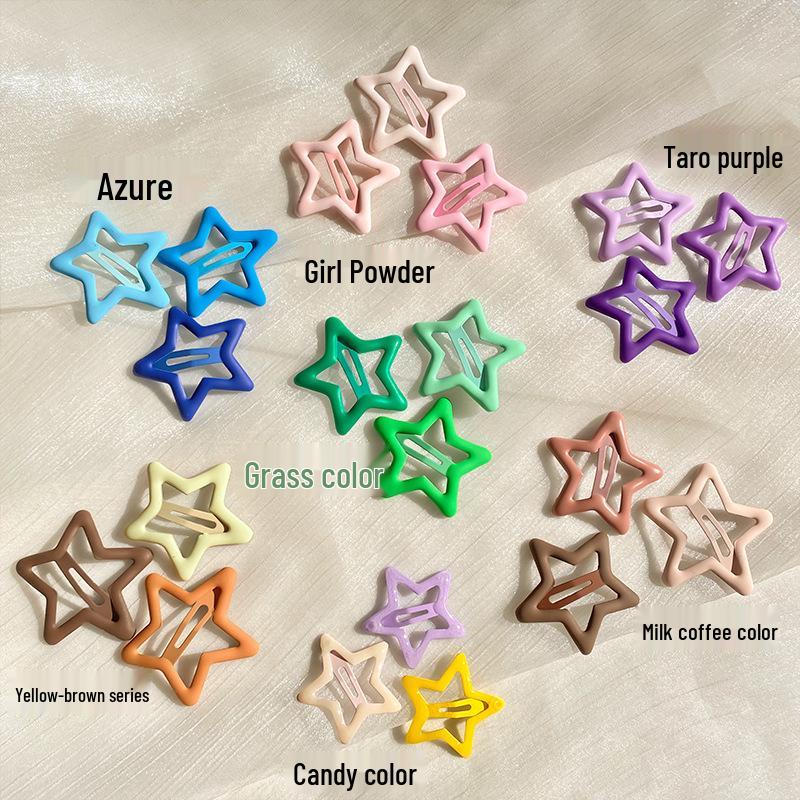 Candy Color Five-Pointed Star Hair Clip for Women - Enamel Small BB Clip for Side Bangs and Flyaway Hair