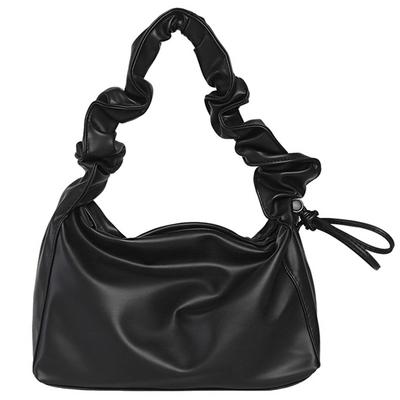 KAIYU Gathered Belt Bag, Women's, 2-Way Shoulder Bag with Belt, One Handle, Faux Leather (Black)