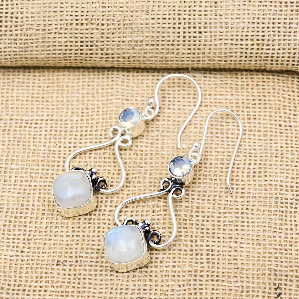 Mondstein, Milchopal Ohrringe, 925 Massiv Sterlingsilber Schmuck, Edelstein Ohrringe, Geschenk für Sie Handgefertigt Zarter Schmuck