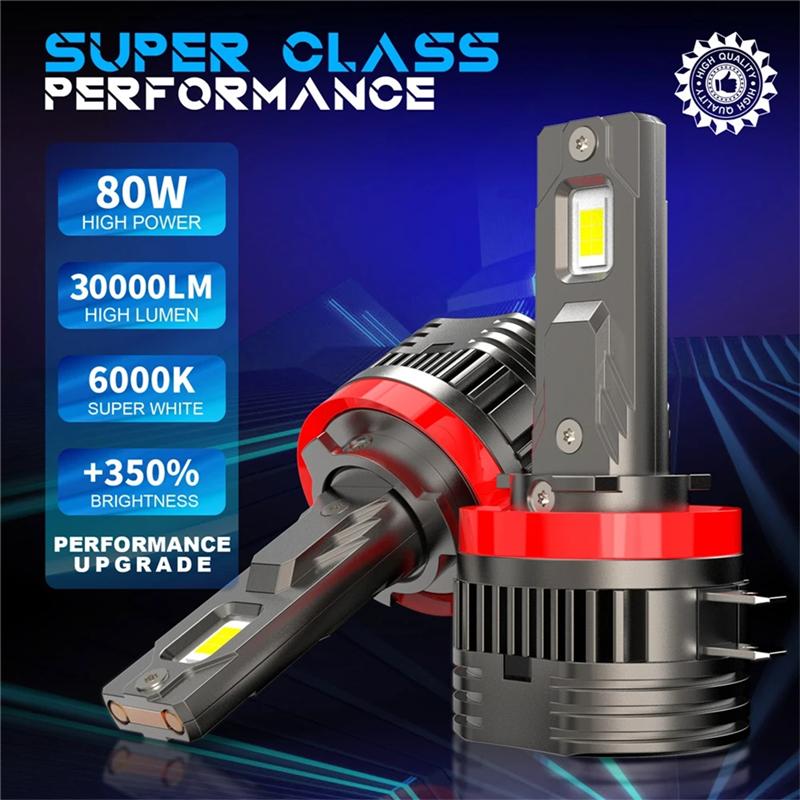 2PCS H11B LED Headlight Bulb Turbo 80W 30000LM Low  High  6000K White For Ford Fiesta Kia Hyundai Plug And Play-M53K