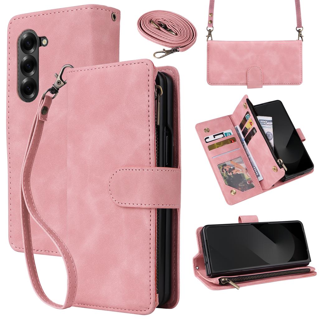 Premium Leather Business Phone Case For Samsung Galaxy Z Fold 7 Zipper Wallet Card Slots Magnetic Flip Cover For Z Fold 6 5 4 3