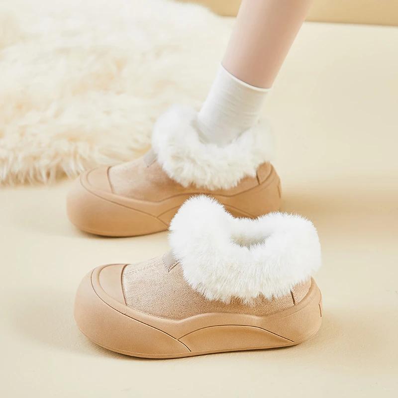 Fashion Flats Thick Shallow Women Snow Boots Fur Short Plush Winter Fashion New Suede Casual Women Shoes 2025 Trend Comfort Warm Boots