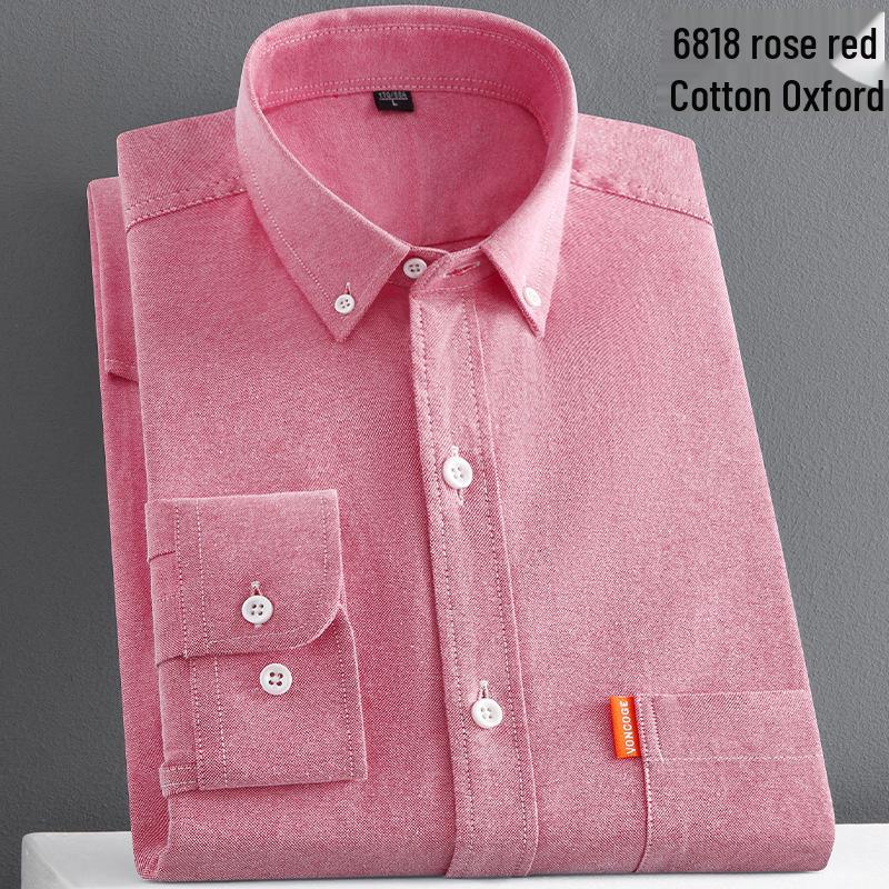 Men's Solid Color Oxford Cotton Yellow Button-Down Long Sleeve Shirt for Spring/Autumn Layering