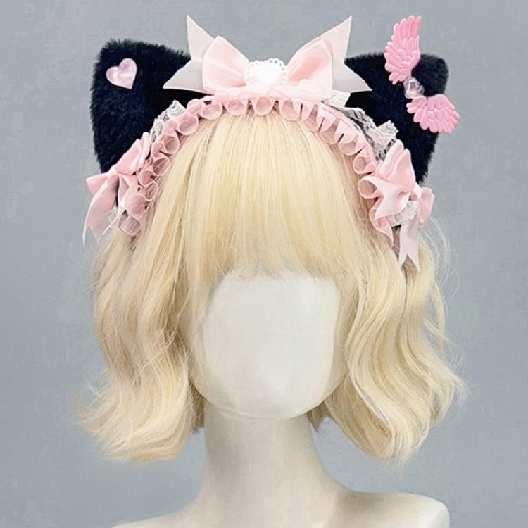 Kitten Anime Headpiece for Party Stage Birthday Face Wash Hairbands Stage Cats Ear Wing Headwear Photo Props