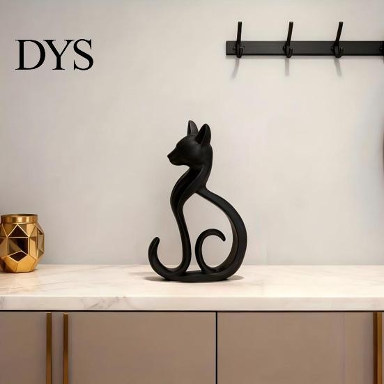 Light Luxury Decor 3D Printed Cat Figurine, Minimalist Elegant Sitting Sculpture, Modern Home Decoration Animal Ornament for Office Desk Shelf