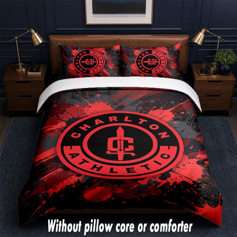 Charlton Athletic FC Design Bed Bedding Set 1 Duvet Cover + 2 Pillowcases Soft Breathable Household Bed Linens