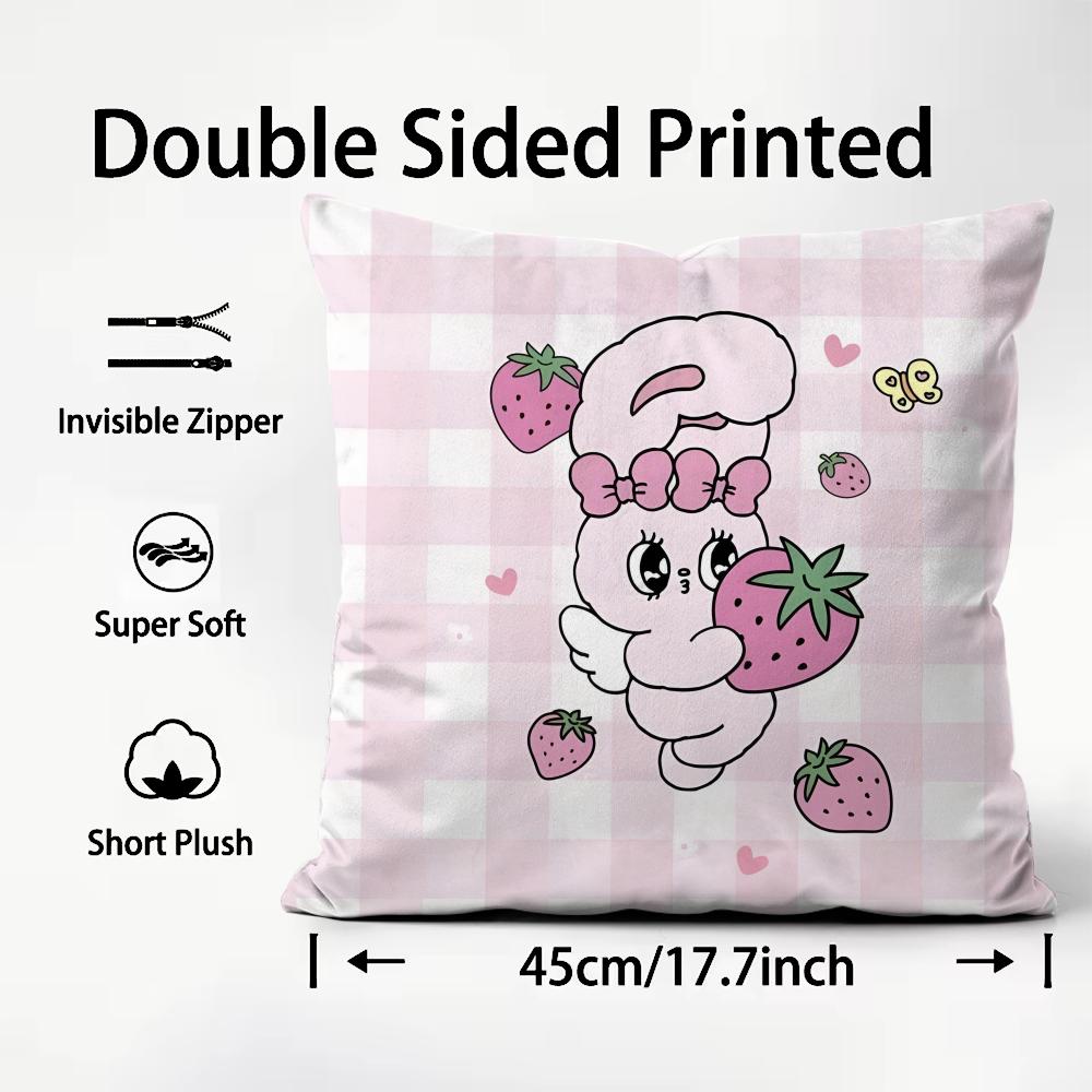 

EEsther BunnyY Pink Cute Cushion Cover Plush Fabric Soft DoubleSided Printed Sofa Warm Winter Home Child Gift Pillow Case 30x30cm