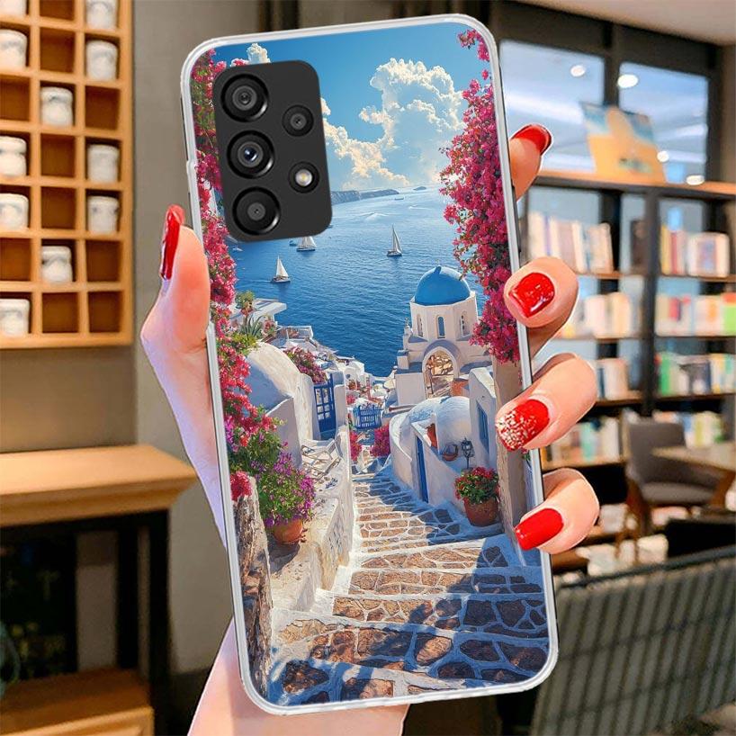 Greece In Summer Santorini Phone Case For Samsung Galaxy A12 A22 A32 A52 A72 A02S Phone Case Note 20 Ultra 10 S10 Plus A51 A71 A