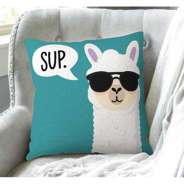 Swono Funny Llama Decorative Throw Pillow Cover Case,Sup Llama Cotton Linen Outdoor Pillow Cases Square Standard Cushion Covers for Sofa Couch Bed