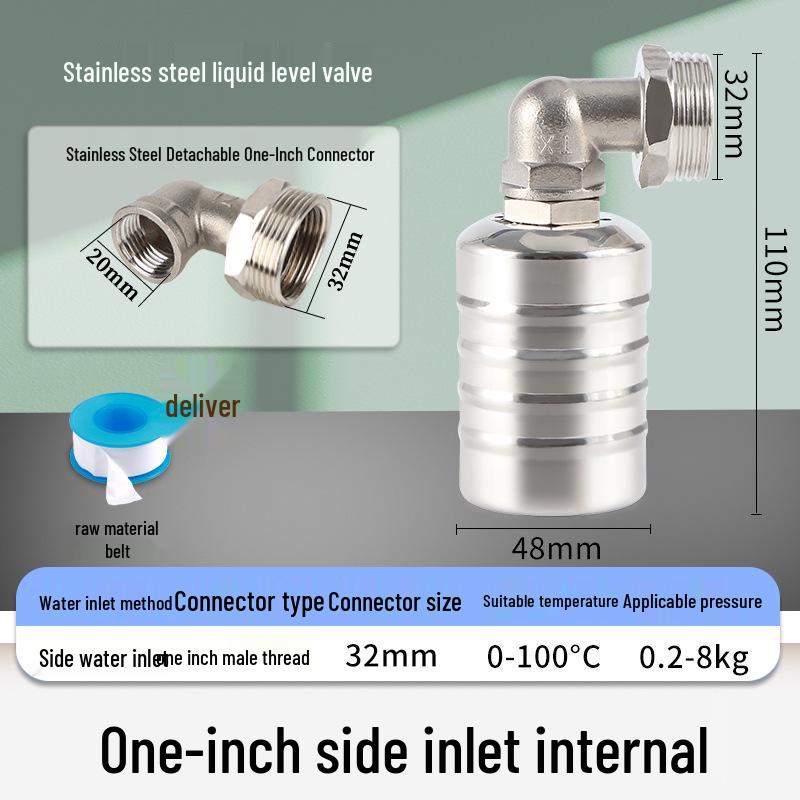 304 Stainless Steel Automatic Water Level Control Float Valve for Kitchen Faucet or Water Tank