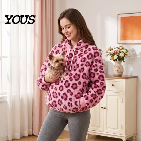 Felpa Oversize da Donna con Tasca Portacani/Gatti, Felpa con Cappuccio Casual a Manica Lunga per Autunno Inverno, con Tasca a Marsupio