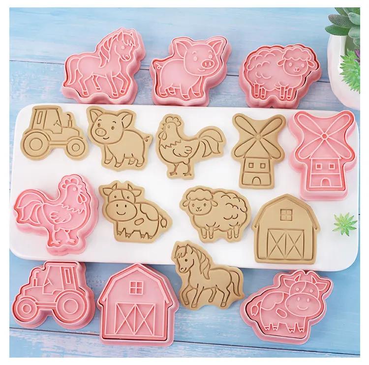 8pcs Set Cartoon Cookie Molds Animal Cookie Cutters DIY Cake Printing Stencils Biscuit Press Stamp Embosser Figure Baking Tools