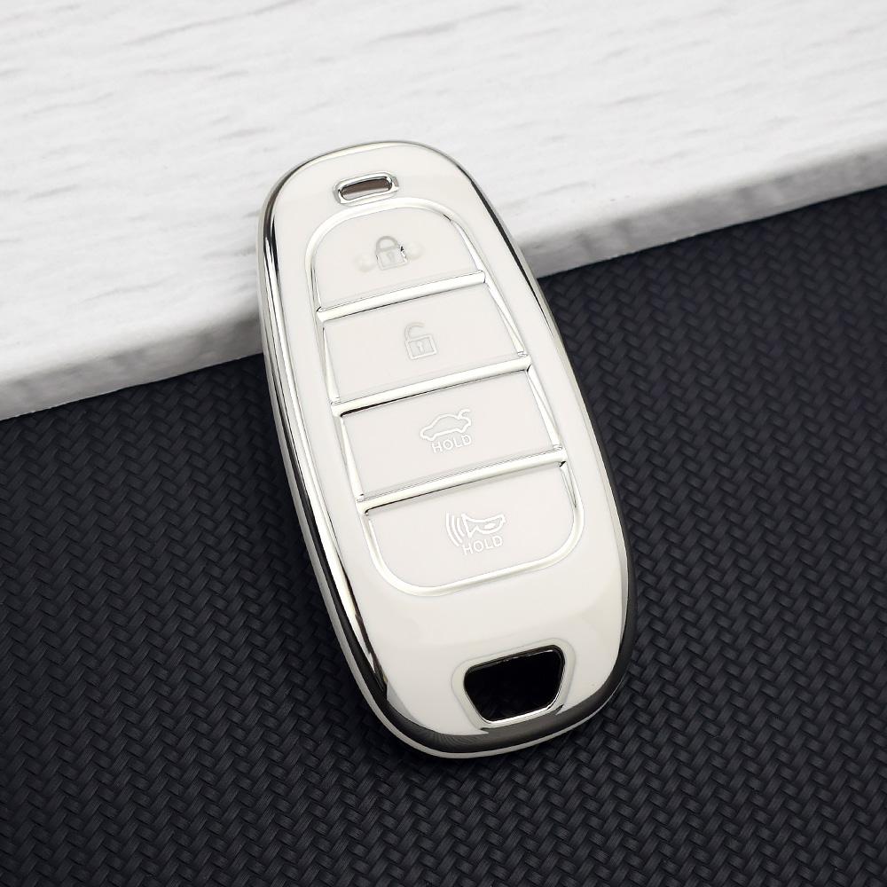 4 Buttons Premium Soft Tpu Smart Key Fob Cover With Keychain For Hyundai Tucson Santa Fe Nx4 Nexo Solaris Prime Atos -