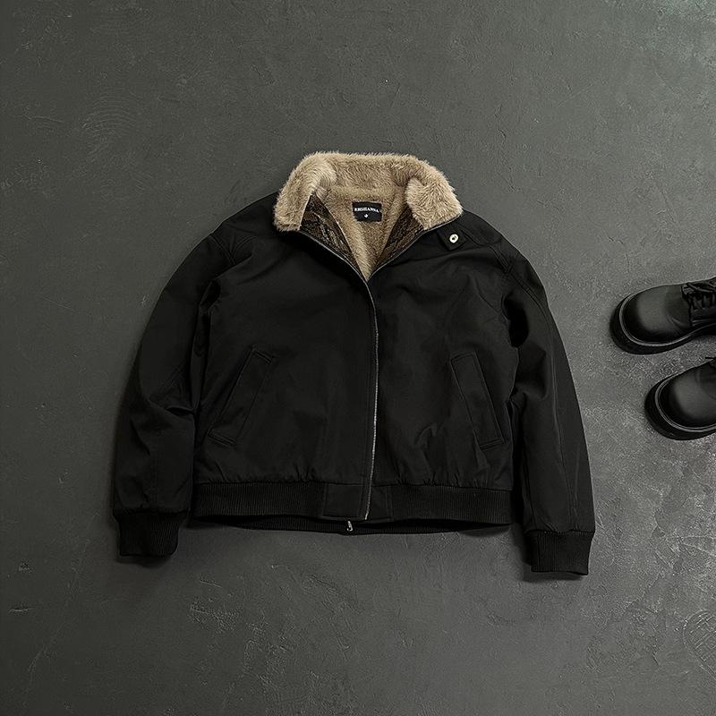 

Unisex Retro Mountain Eagle Fur Collar Cotton Jacket: Warm Winter Pilot Outerwear for Men Double Extra Large чорний