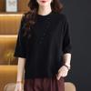 Stylish Plus Size Round Neck Knit Top for Middle-Aged Women - Mid-Sleeve Sweater