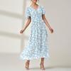 Women's Summer Floral Bohemian Dress Wrap V Neck Short Sleeves Ruffle A-Line Flowy Maxi Dress Summer Dresses For Women
