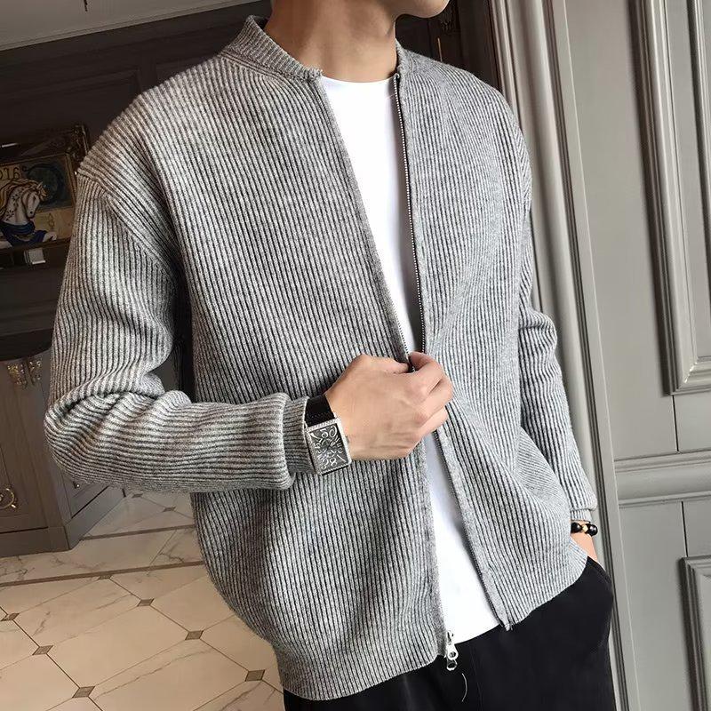 Men's Slim Double Zipper Knitted Cardigan Sweater - Trendy Korean Style for Spring and Autumn
