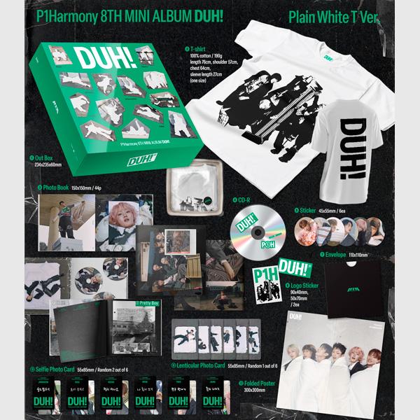 (+shop present) P1Harmony - 8:e minialbumet [DUH!]] Enfärgad Vit T-shirt Ver.