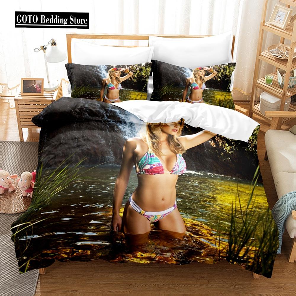 

3D Принт Река Ручей Бикини Красота Постельный Набор для Женщин ,мальчиков Мужчин Супер Комфортная Ткань Микрофибра Пододеяльник+Наволочки EU single(135x200cm)