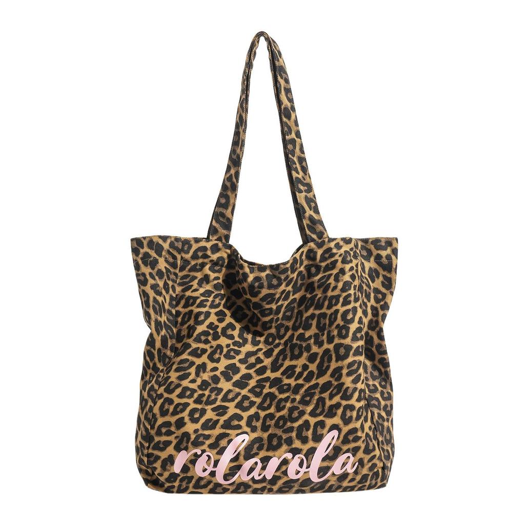 Korean Trendy Pink Leopard Print One-Shoulder Canvas Bag - Large Capacity, Versatile Women's Fashion Accessory for Commuting