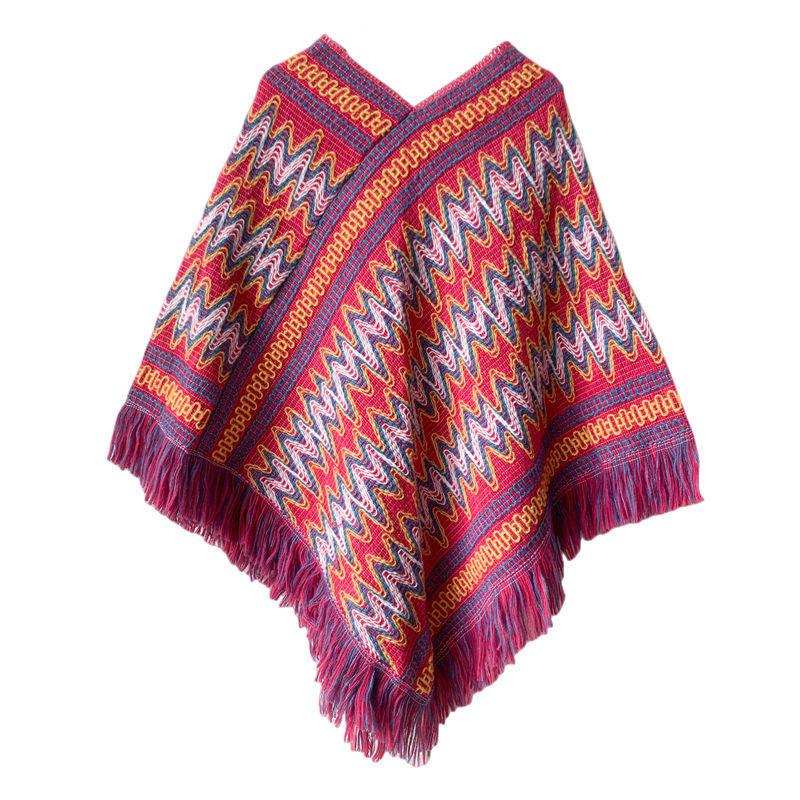 Christmas Style Shawl Tibetan Travel Women's Red Style Western Retro Ethnic Pullover Cape