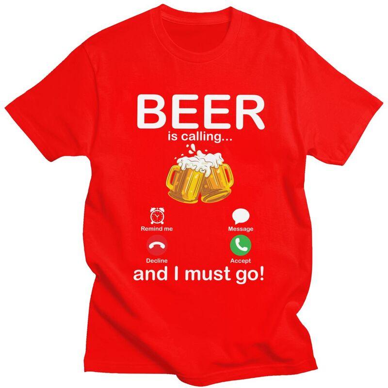 Custom Beer Is Calling And I Must Go Drinker T Shirts Men ShortSleeve Tshirt Casual Tee Pure Cotton Oversized Tshirts Gift
