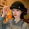 Camellia Flower Hepburn Style Topper Hat Bow Women Formal Hat Retro Wool Fisherman Hat  Travel