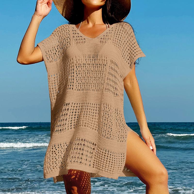 Pletené sexy výstřih do V s výřezy Plážové Bikini Cover-Ups Dámské Letní Dovolená Ležérní Volné Plážové Oblečení Ochranná Zástěrka